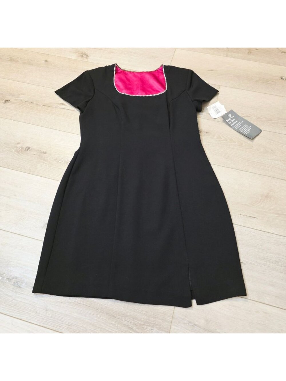 Vtg CDC Caren Desiree Black Rhinestone Trimmed Neckline Sz 6 Whimsygoth Dress